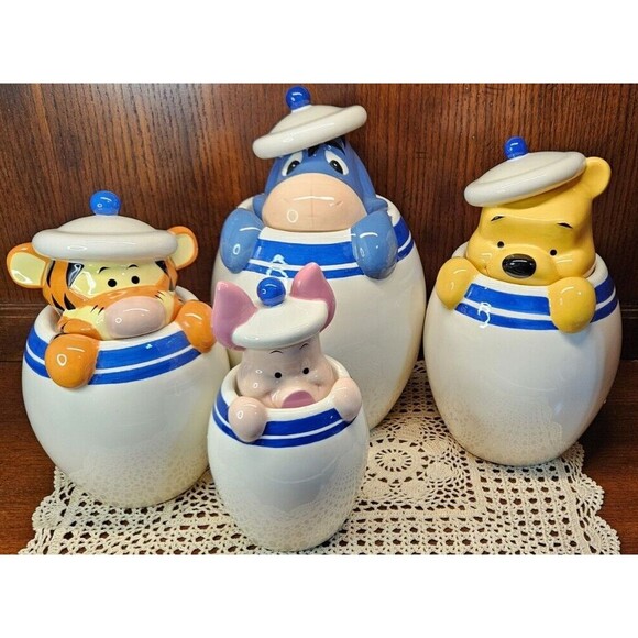 Disney Winnie the Pooh, Tigger, Piglet & Eeyore Peek-A-Boo Canister Set (read) - Picture 1 of 16